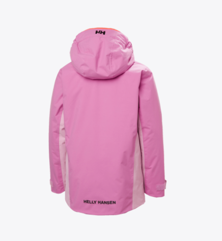 Manteau d'hiver Traverse - Helly Hansen rose clair et rose pâle, capuche intégrée, pour fille, vue de dos.