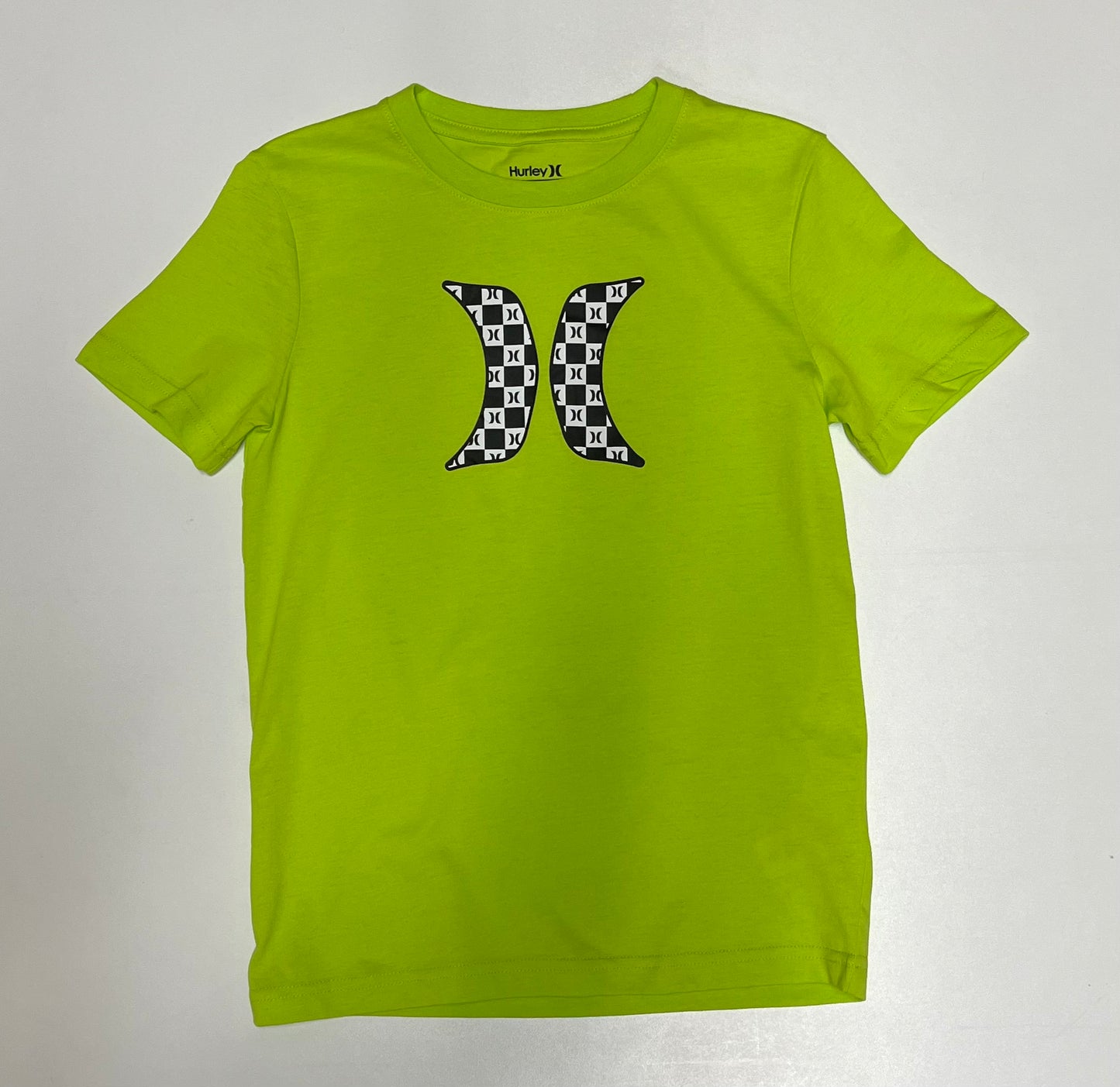 T-Shirt - Hurley vert anis en jersey doux avec logo noir et blanc, col rond, manches courtes, pour garçon, vue de face
