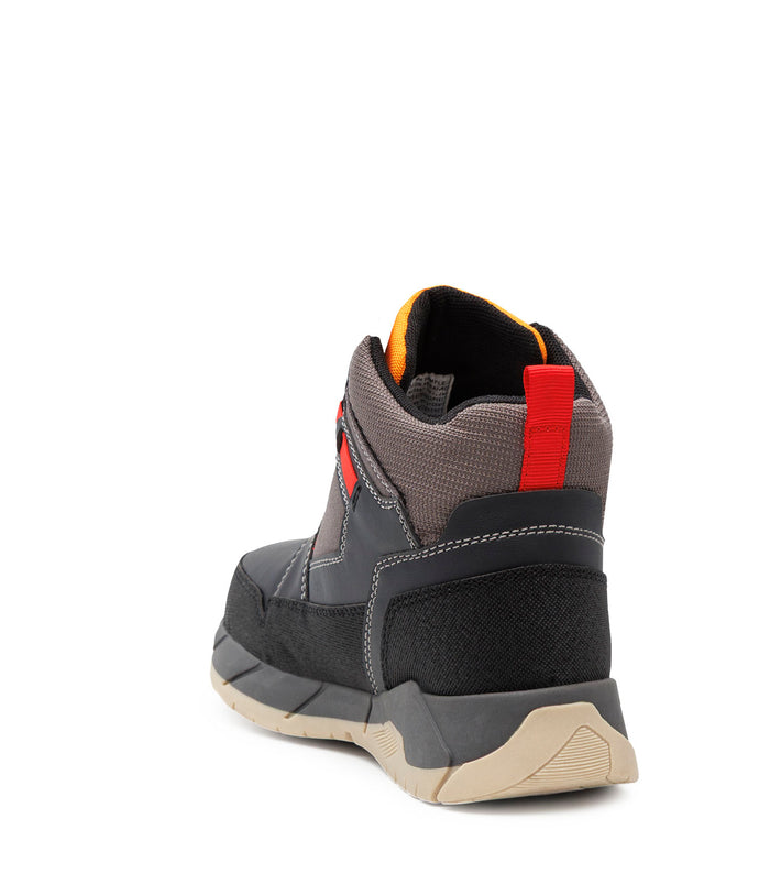 Bottes Mi-Saison Trailblazer - Acton, botte montante gris anthracite et noire avec détails rouges, vue arrière trois quarts