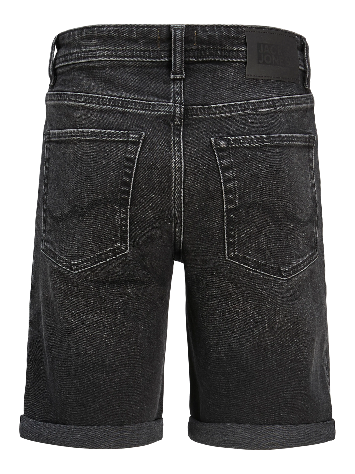 Short jeans - Jack & Jones en denim noir délavé, coupe droite, vue de dos, style casual pour homme adulte.