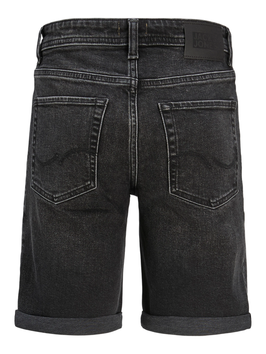 Short jeans - Jack & Jones en denim noir délavé, coupe droite, vue de dos, style casual pour homme adulte.
