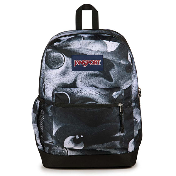 Sac à dos - Cross Town Plus gris noir motifs abstraits avec poche avant et latérale, vue de face adulte unisexe