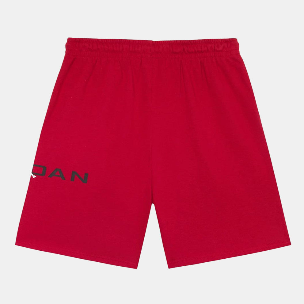 Short - Jordan rouge en coton et polyester, taille ajustable avec cordon, vue de face, pour enfant.