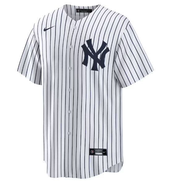 Jersey baseball - Judge Yankees blanc à rayures noires avec logo brodé poitrine, manches courtes, pour enfant, vue de face