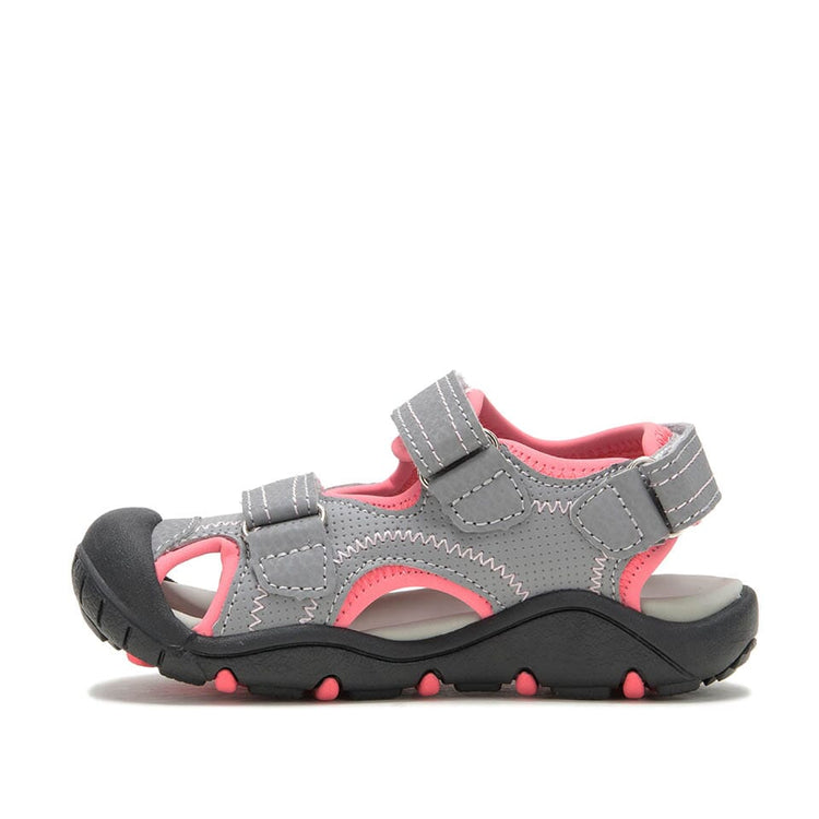 Sandales - Seaturtle 2 Kamik fille grises et roses en tissu imperméable, vue de profil gauche, semelle noire antidérapante.