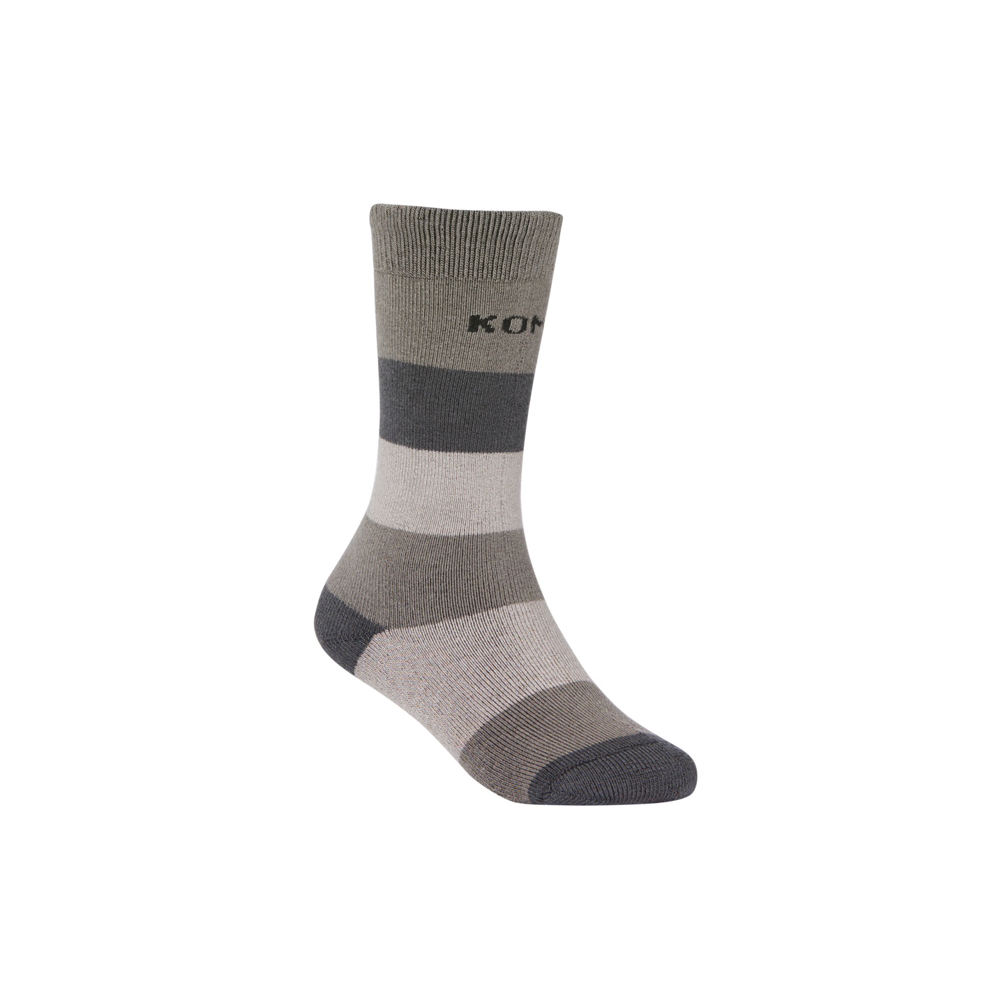 Bas Thermal - Kombi en laine rayée beige, gris clair et foncé, chaussette chaude unisexe, vue de profil gauche