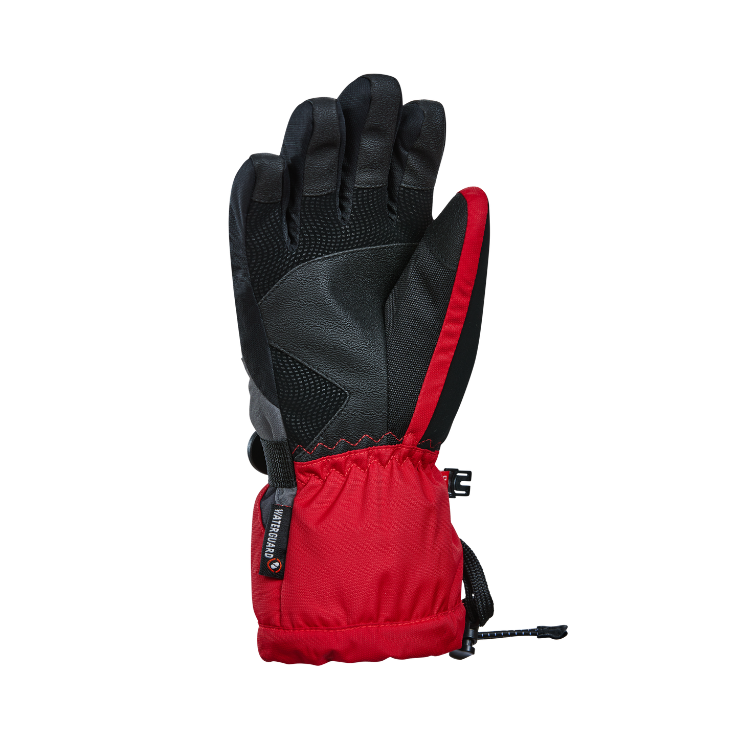 Gants d'hiver - Kombi Yolo rouges et noirs, paume cuir synthétique, isolés, vue de face pour enfant.