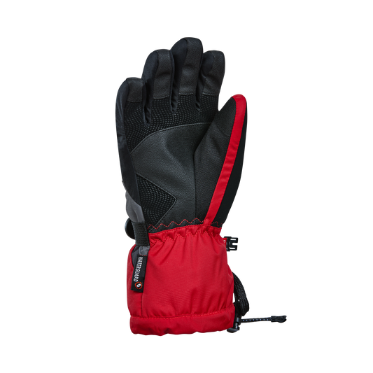 Gants d'hiver - Kombi Yolo rouges et noirs, paume cuir synthétique, isolés, vue de face pour enfant.