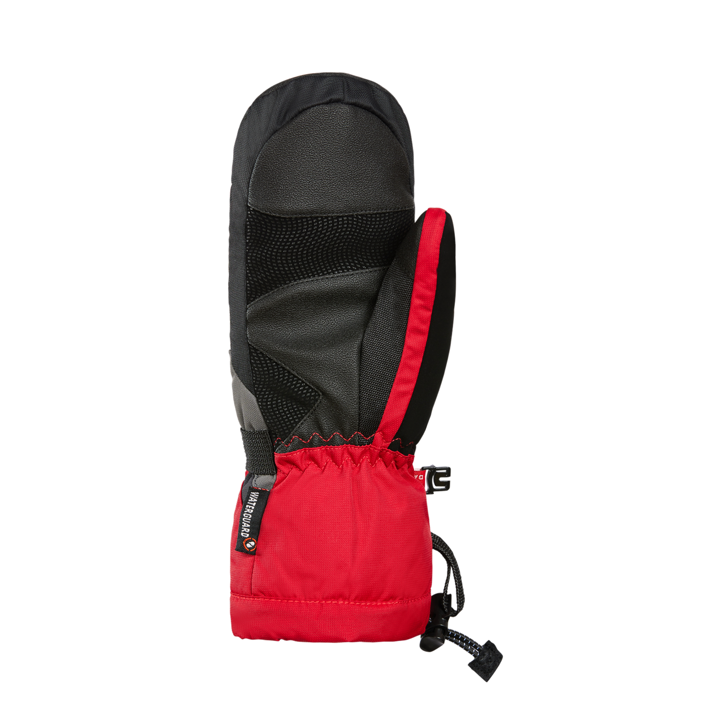 Mitaines d'hiver - Kombi Yolo rouges et noires en polyamide et cuir synthétique, isolées, vue de dos et paume