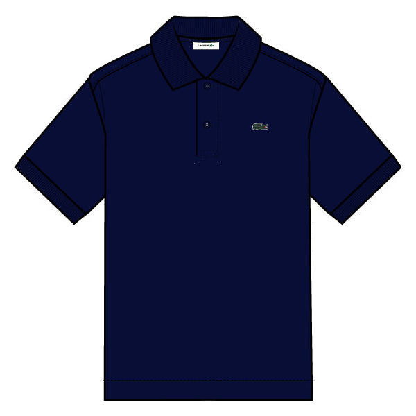 Polo - Lacoste bleu marine en piqué de coton, col classique, manches courtes, pour garçon, vue de face.