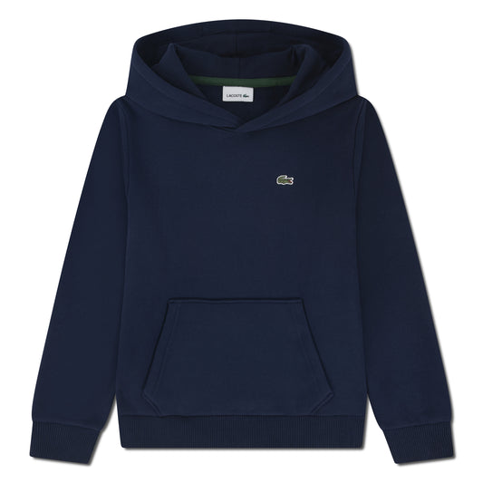Hoodie - Lacoste bleu marine en coton polyester pour garçon avec capuche et poche kangourou, vue de face.