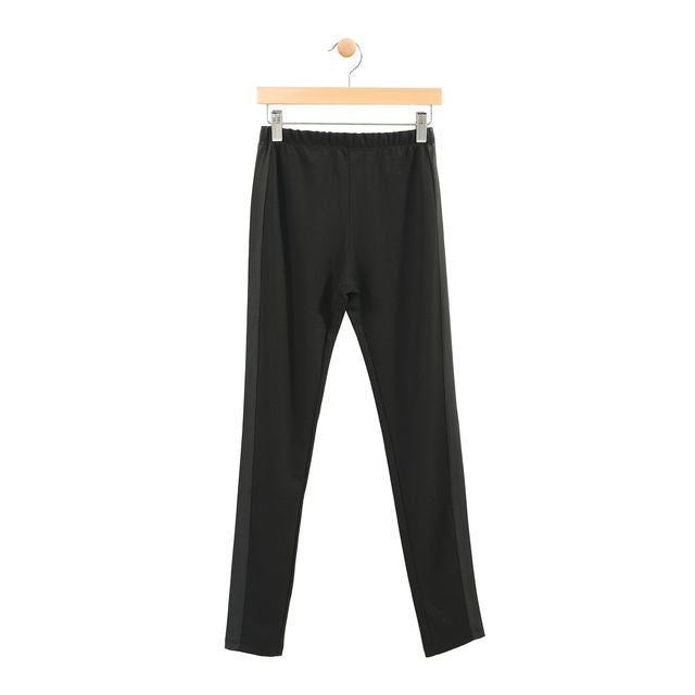 Pantalon - M.i.D. noir uni avec taille élastique en tissu léger, pour fille, vue de face suspendu.
