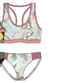 Maillot de bain - Mandarine & Co deux pièces pastel à motifs feuillage vert et rose, pour fille, vue de face