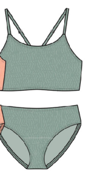 Maillot de bain - Mandarine & Co deux pièces vert d'eau et mandarine, texture légère, pour fille, vue de face