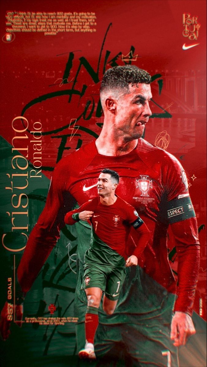 Serviette microfibre - Ronaldo rouge et verte, motif football, style jeune adulte, vue de face avec portrait sportif.