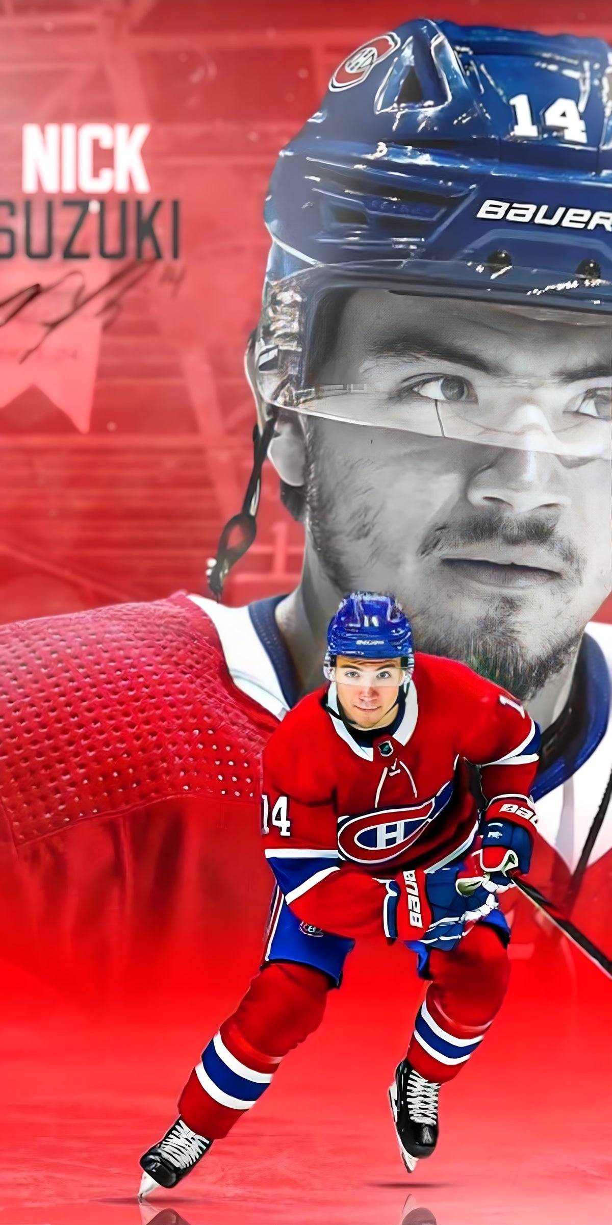 Serviette microfibre - Suzuki bleue et rouge, style sportif, gros plan et vue en action sur joueur de hockey adulte