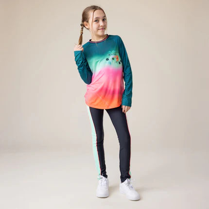 T-shirt Manches Longues Amuse-toi - Nanö vert dégradé rose et corail à manches raglan, pour fille, porté face, en jersey