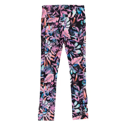 Legging Active-toi - Nanö noir avec imprimé floral multicolore, tricot léger, pour fille, vue de face.