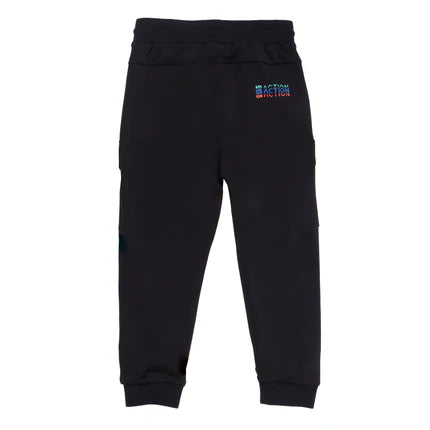 Pantalon Sport - Nanö noir en jersey avec taille élastique et cordon, poches latérales, pour garçon, vue de face