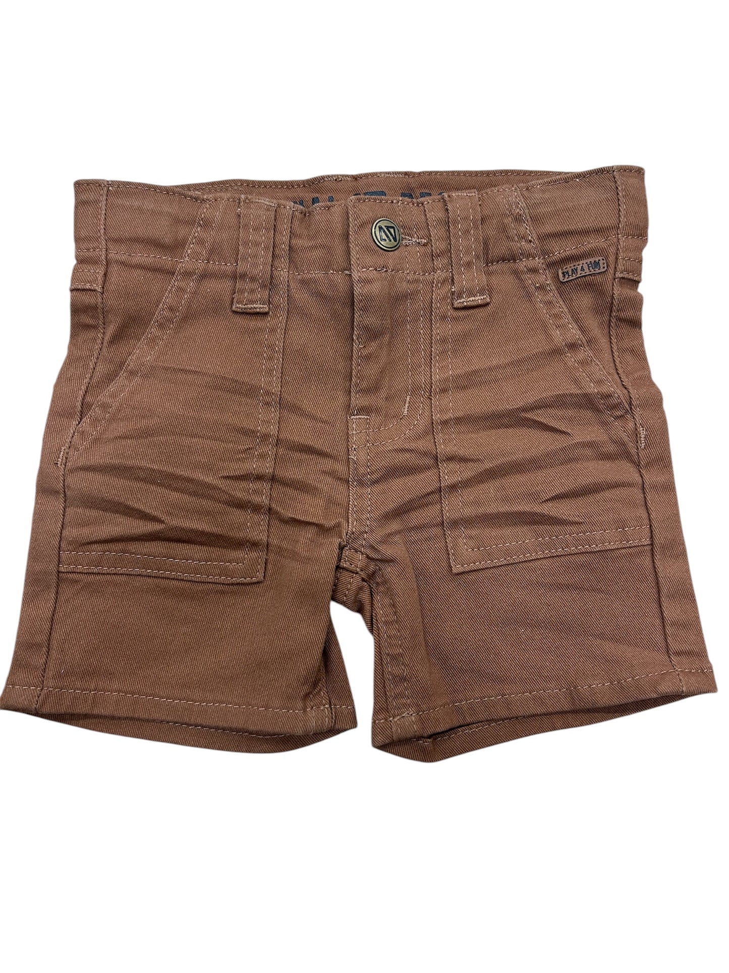 Short - Nanö bermuda en sergé marron uni avec poches avant, taille ajustable, pour garçon, vue de face.