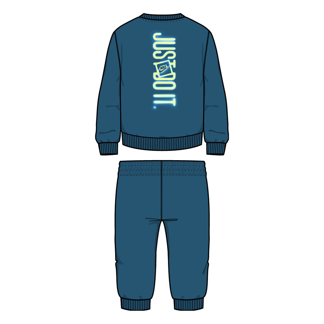 Ensemble - Nike bleu marine en coton polyester pour garçon avec sweat à col rond et jogging, vue de dos