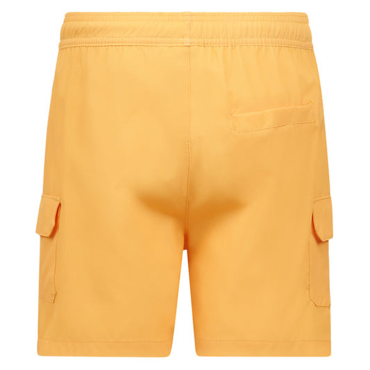 Maillot de bain - Northcoast short jaune sable avec cordon bleu ciel et poches latérales, garçon, vue de face et dos
