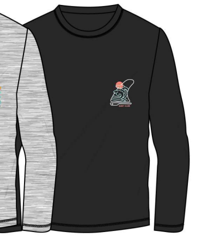 Chandail U.V. - Northcoast noir à manches longues avec imprimé surf orange et bleu, protection UV, pour garçon, vue de face.