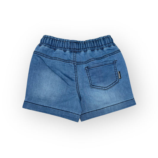 Short - Northcoast en denim bleu clair, taille élastique, poche arrière, pour enfant, vue de dos.