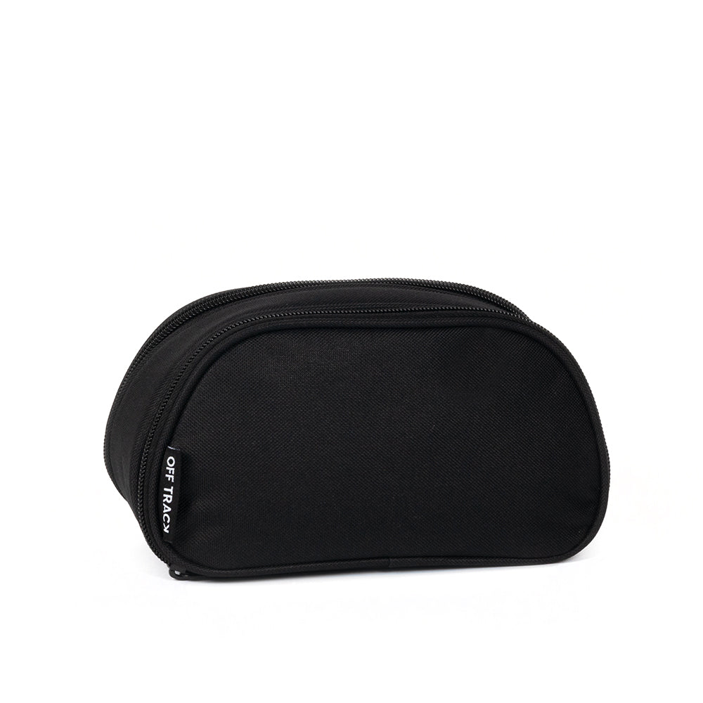 Étui à crayons - Off Track noir en tissu polyester avec deux compartiments, style unisexe, vue de profil gauche