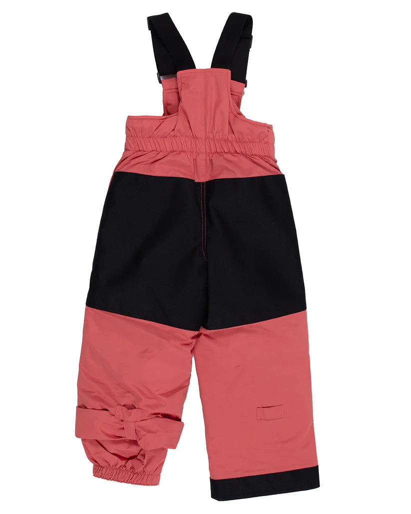 Habit de neige - Peluche & Tartine pantalon rose et noir imperméable avec bretelles élastiques pour fille vue de face