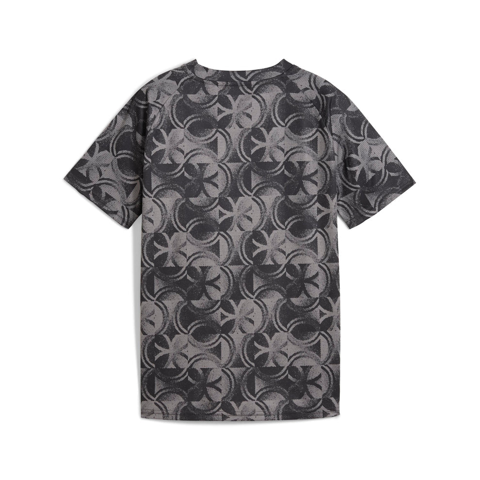 Jersey Manchester - Puma garçon en polyester gris foncé et noir avec motifs géométriques, vue de dos.