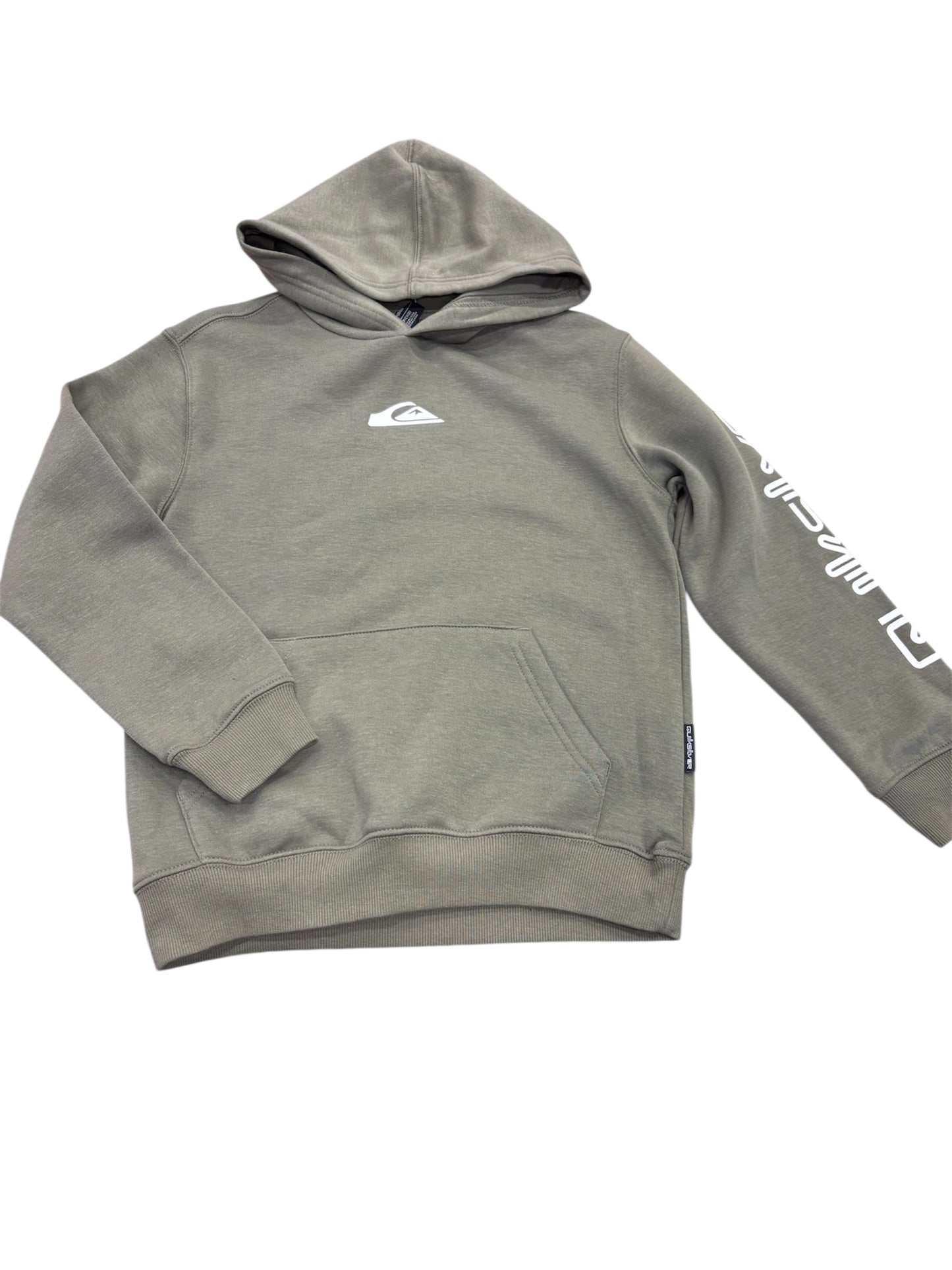Hoodie - Quiksilver kaki avec logo blanc sur poitrine et inscription blanche sur manche, coton, pour garçon, vue de face.