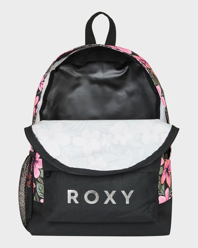 Sac à dos - Roxy noir avec imprimé floral rose et vert, polyester recyclé, pour fille, vue intérieure face ouverte