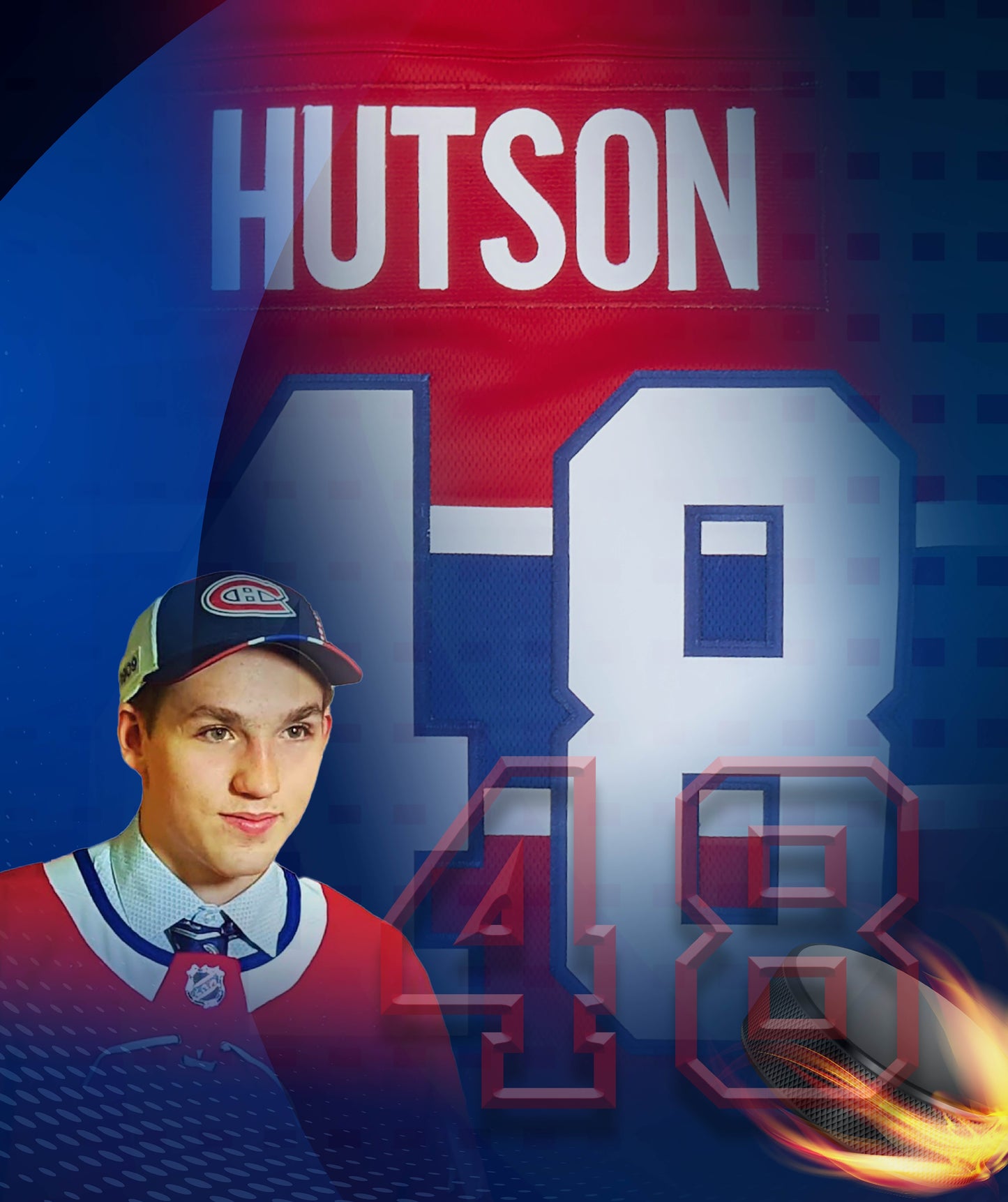 Couverture - Hutson rouge et bleue à motifs sportifs avec numéro 48, style garçon, vue zoom sur détails textile