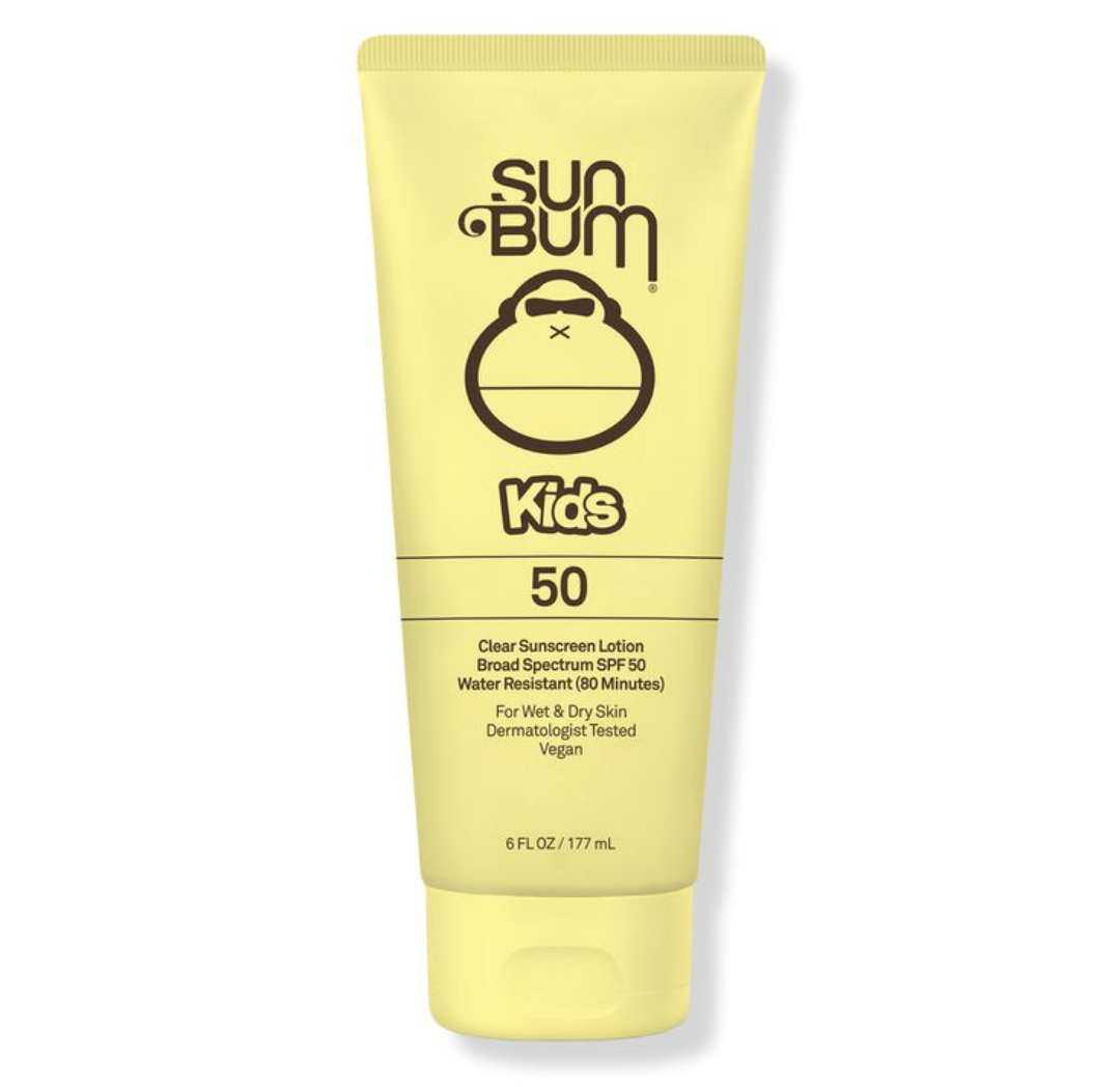 Écran solaire transparent 50 fps - Kids - Sun Bum en tube jaune et marron, vue de face pour enfant.