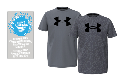 Chandail U.V - Under Armour gris avec logo noir, motif imprimé visible à l'humidité, style sport, vue de face sur mannequin