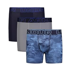 3 Paires de boxers - Under Armour pour garçon, bleus, gris et marine, style boxer, ceinture élastique, vue de face