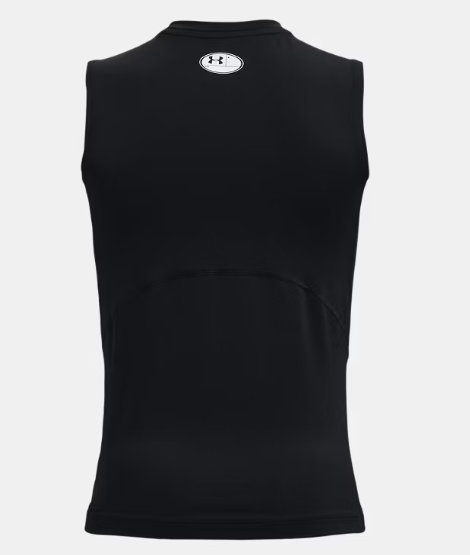 Camisole HeatGear® - Under Armour noire en tissu stretch léger sans manches pour garçon, vue de dos.