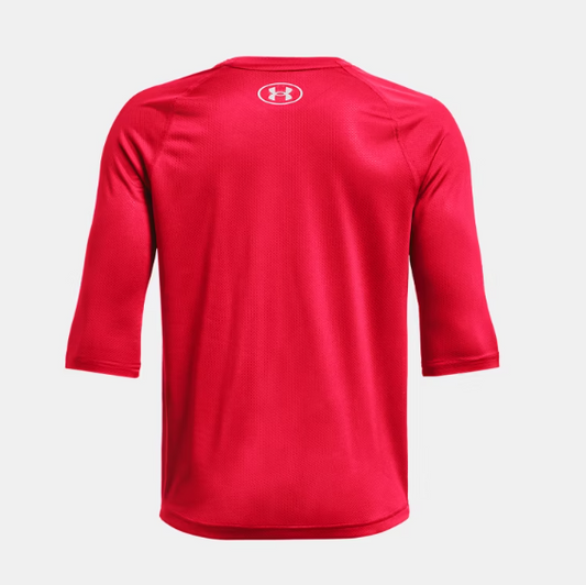Chandail de baseball à manches ¾ UA Utility - Under Armour rouge en mesh léger pour garçon, vue de dos