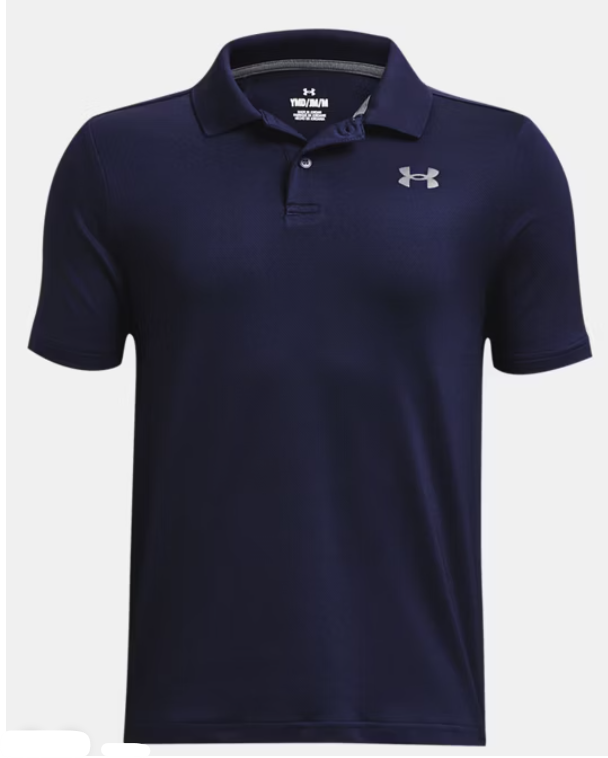 Polo UA Performance - Under Armour bleu marine en tissu extensible, col polo, pour garçon, vue de face