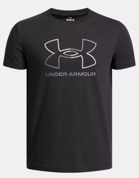 T-Shirt GL Foundation - Under Armour noir en coton polyester avec logo gris, style garçon, vue de face.