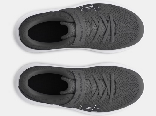 Espadrilles - UA Surge 4 AC Under Armour grises en mesh léger avec semelle blanche, scratch et lacets, pour garçon, vue dessus