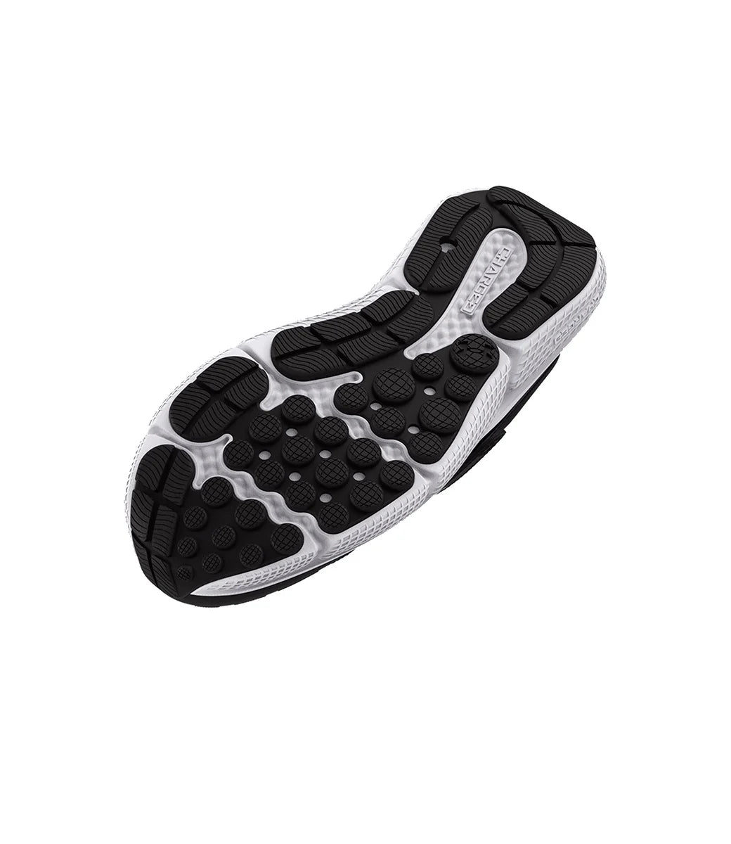 Semelle noire et blanche vue dessous des Espadrilles BGS Assert - Under Armour pour enfant, détail matériau et adhérence.