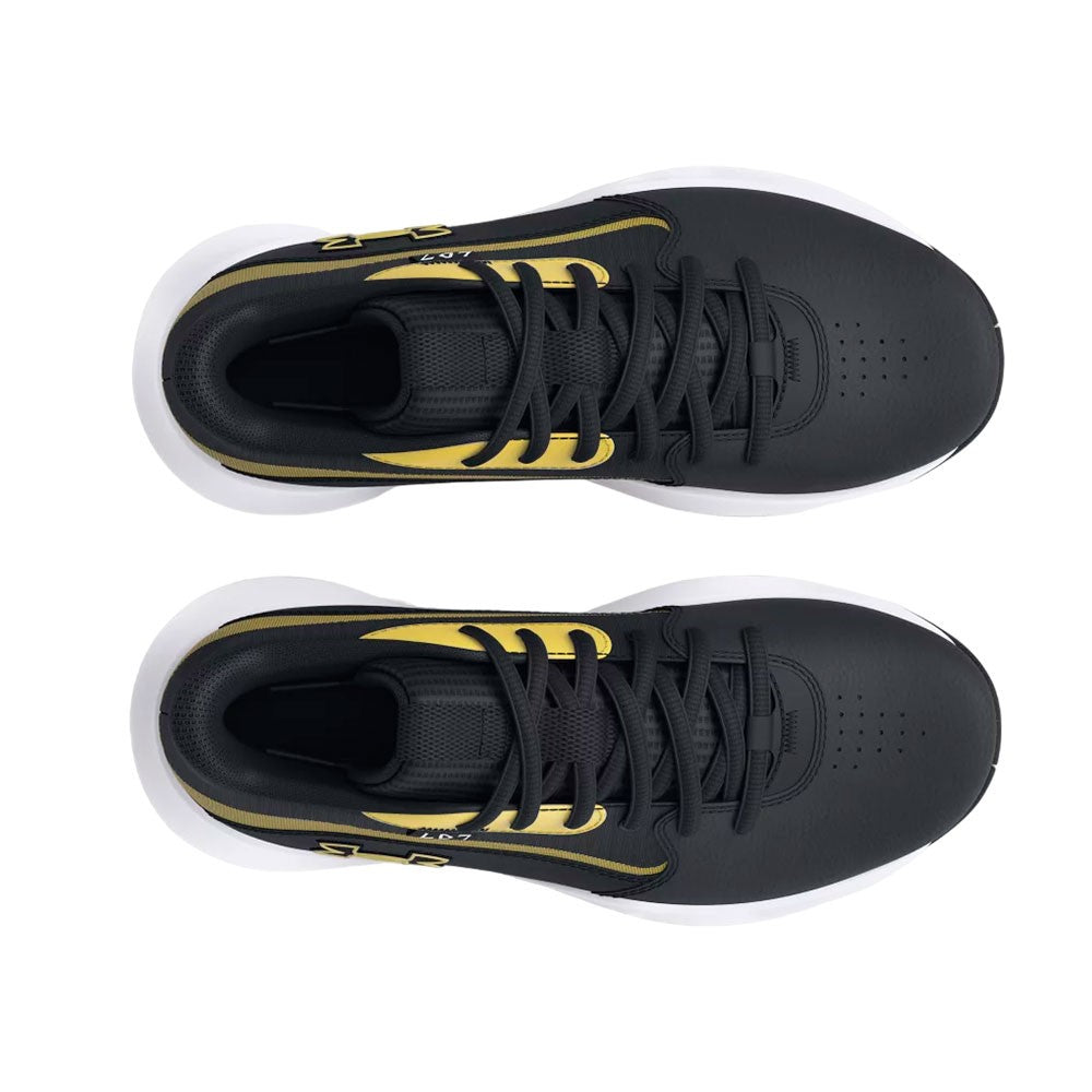 Espadrilles Lockdown 7 - Under Armour noires et jaunes avec semelle blanche, matière synthétique, vue dessus, pour enfant garçon.