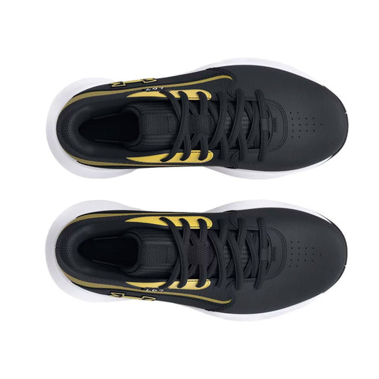 Espadrilles Lockdown 7 - Under Armour noires et jaunes avec semelle blanche, matière synthétique, vue dessus, pour enfant garçon.