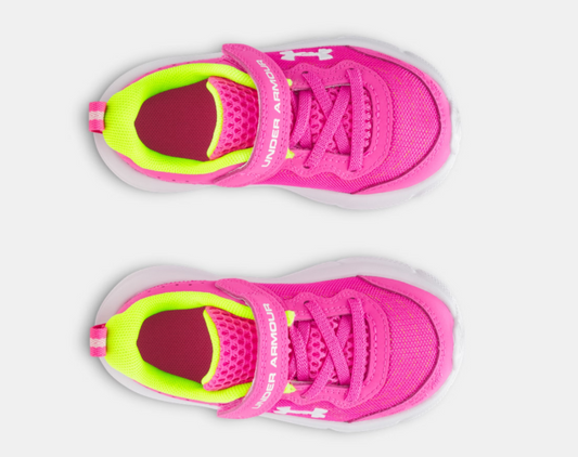 Espadrilles UA Assert 10 AC - Under Armour rose vif et jaune fluo, tissu mesh respirant, pour fille, vue dessus