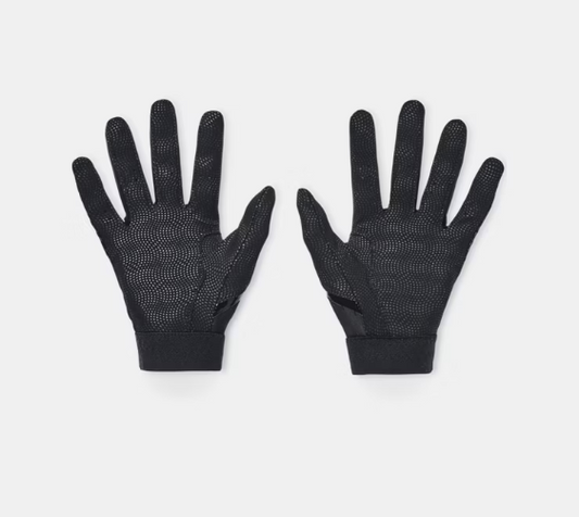Gants de baseball - Under Armour noirs en paume synthétique antidérapante avec tissu léger HeatGear, vue face paume ouverte