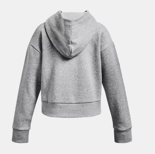 Hoodie UA Rival - Under Armour gris clair molletonné, capuche, poignets côtelés, pour fille, vue de dos