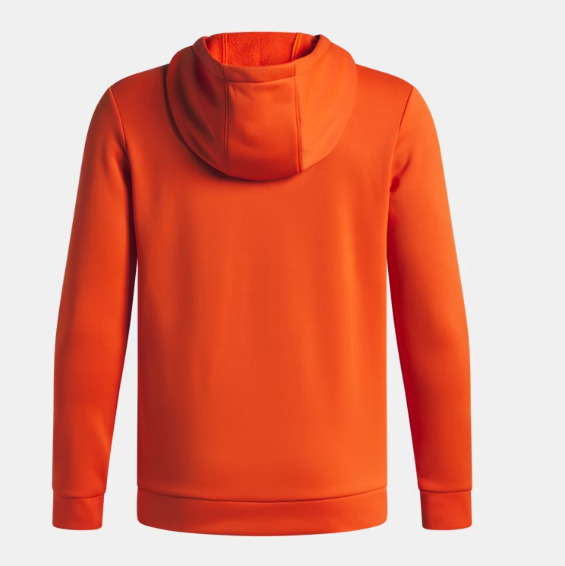 Hoodie Armour Fleece® Embossed - Under Armour orange vif en polaire légère pour garçon, vue de dos avec capuche.