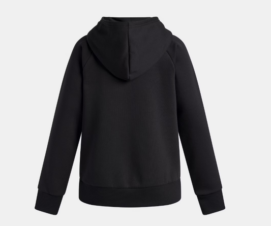 Hoodie UA Rival Fleece Shimmer - Under Armour noir en molleton coton-polyester, pour fille, vue de dos avec capuche.